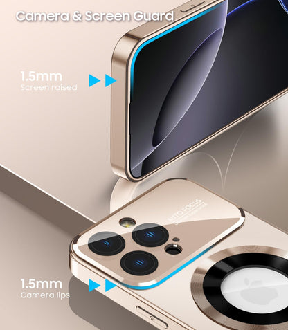 Magnetic for iPhone 16 Pro Max Case, Compatible with MagSafe, Built-in Camera Lens Protector, Logo View, Military Grade Drop Protection Phone Cover, Desert Titanium