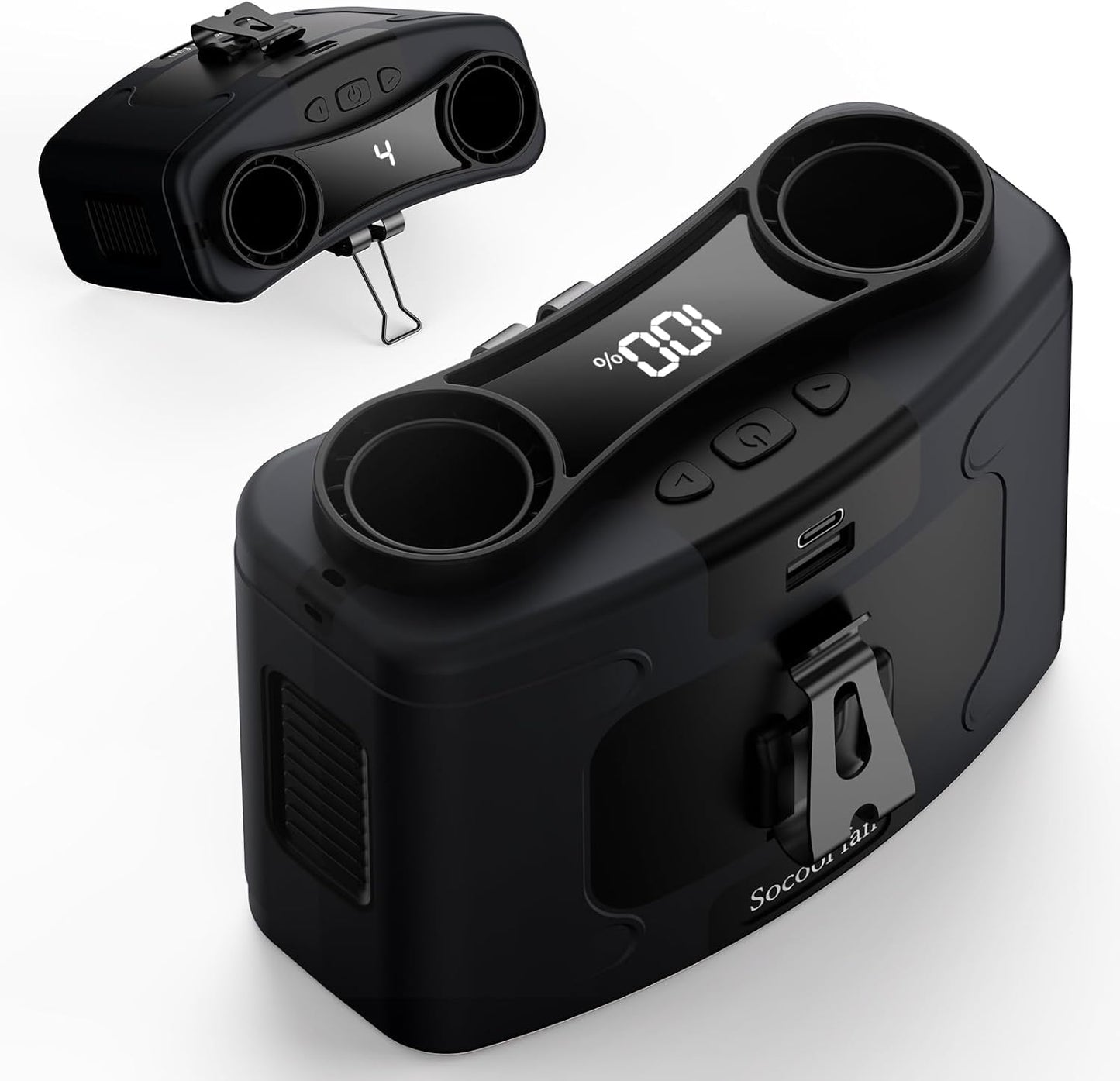 Socool 20000mAh Portable Waist Fan Clip on Wearable Belt Personal Fan Rechargeable, 40H Cooling Battery Operated with 10 Speeds & Dual Air Outlets, Neck Fans Hanging for Outdoor Jobsite Camping