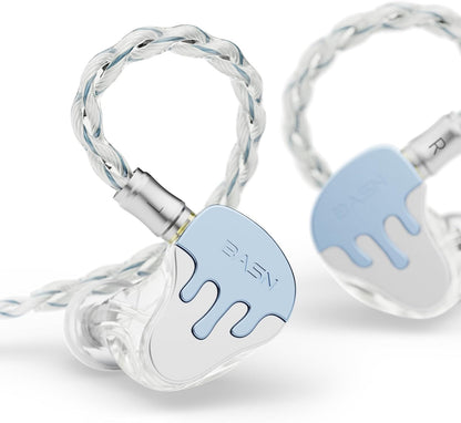 BASN BmasterX in Ear Audio Monitor, Hybrid 6 Drivers IEM Earphones with Crystal Clear Sound, Detachable Cable Plus Carrying Case & Fit Kit for Musician, Stage, Studio (3.5mm/4.4mm Jack, Blue/White)