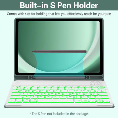 Keyboard Case for Samsung Galaxy Tab A9 Plus 5G 11 inch 2023 (SM-X210/X216/X218), 7 Color Backlit Detachable Keyboard Bluetooth, Smart Folio Cover with S Pen Holder for Galaxy Tab A9+ 11"(Dark Green)
