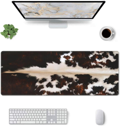Gaming Mouse Pad, Large Non-Slip Rubber Base Mousepad, Keyboard Mouse Mat, Desk Pad with Stitched Edges, 31.5x11.8inch, Brown Cowhide