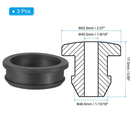 PATIKIL 46.6mm / 1-13/16 Inch Drill Hole,1-9/16 Inch ID Rubber Grommets, 3Pcs Top Hat Grommet for Wiring Eyelet Ring Gasket Automotive Firewall Cable Hole Plugs Wires Protection, Black