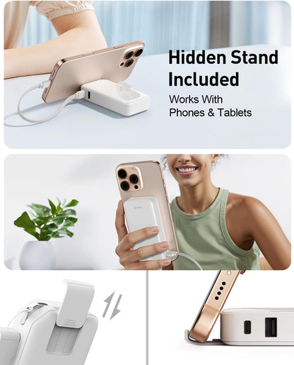 iWALK Portable Charger, Ultra Small 10,000mAh 30W PD Power Bank, USB C in&Out Fast Charging Battery Pack with Stand, Travel Essential Phone Powerbank for iPhone 16/15 Pro Max, Samsung S25/S24 Series