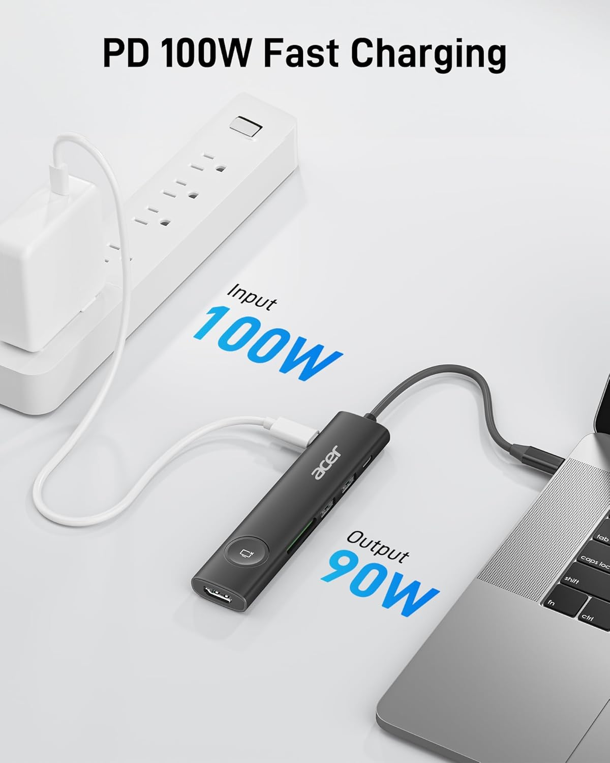 Acer USB C HUB Multiport Adapter, 7 in 1 USB-C to HDMI Adapter with 4K@60Hz, 100W PD, 5Gbps 2*USB-A 3.1, 1*Type-C 3.1, SD Card Reader Type C Dongle for iPhone 16/15, MacBook Pro/air, iPad, Acer(Black)