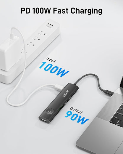 Acer USB C HUB Multiport Adapter, 7 in 1 USB-C to HDMI Adapter with 4K@60Hz, 100W PD, 5Gbps 2*USB-A 3.1, 1*Type-C 3.1, SD Card Reader Type C Dongle for iPhone 16/15, MacBook Pro/air, iPad, Acer(Black)