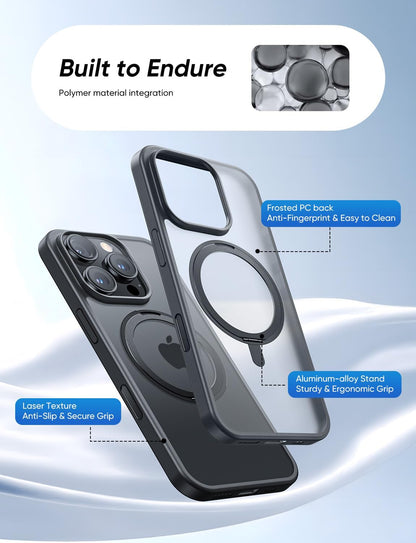 MAGIC JOHN 360° Rotatable Magnetic Invisible Stand for iPhone 16 Pro Max Case [Camera Control Button] [Compatible with MagSafe] 16FT Shockproof for iPhone 16 Pro Max Case with Kickstand, Black