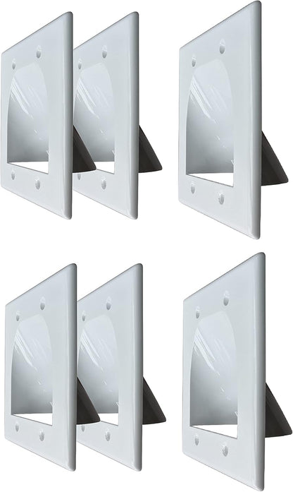 BestMounts - 6 Pack in Wall Cable Management TV Cord Hider for Wall Mounted TV - Recessed Wall Plates Cable Pass Through - Dual Gang Behind Wall Cable Management up to 8-10 Low Voltage Cords (White)
