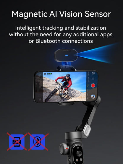 Gimbal Stabilizer for iPhone with AI Vision Sensor for Face Tracking, 3-Axis Phone Gimbal w/OLED Display for Vlog Recording, Compatible with iPhone/Android-Smart XPro AI Black