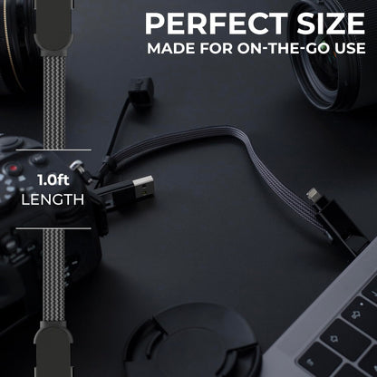 Rolling Square inCharge XL 6-in-1 Multi Charging Cable, Portable USB and USB-C Cable with 100W Ultra-Fast Charging Power, 1 Ft/0.3m, Urban Black