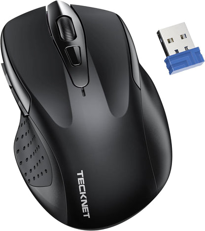 TECKNET Wireless Silent Mouse, Quiet Click, 2.4G Optical Cordless Mouse, 6 Adjustable 4000 DPI, Computer Mice for Laptop, Chromebook - Black