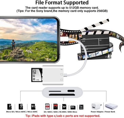 SD Card Reader for iPhone iPad,Micro SD Card Reader Memory Card Reader Plug and Play Trail Camera SD Card Adapter,Simultaneous Charging and Reading