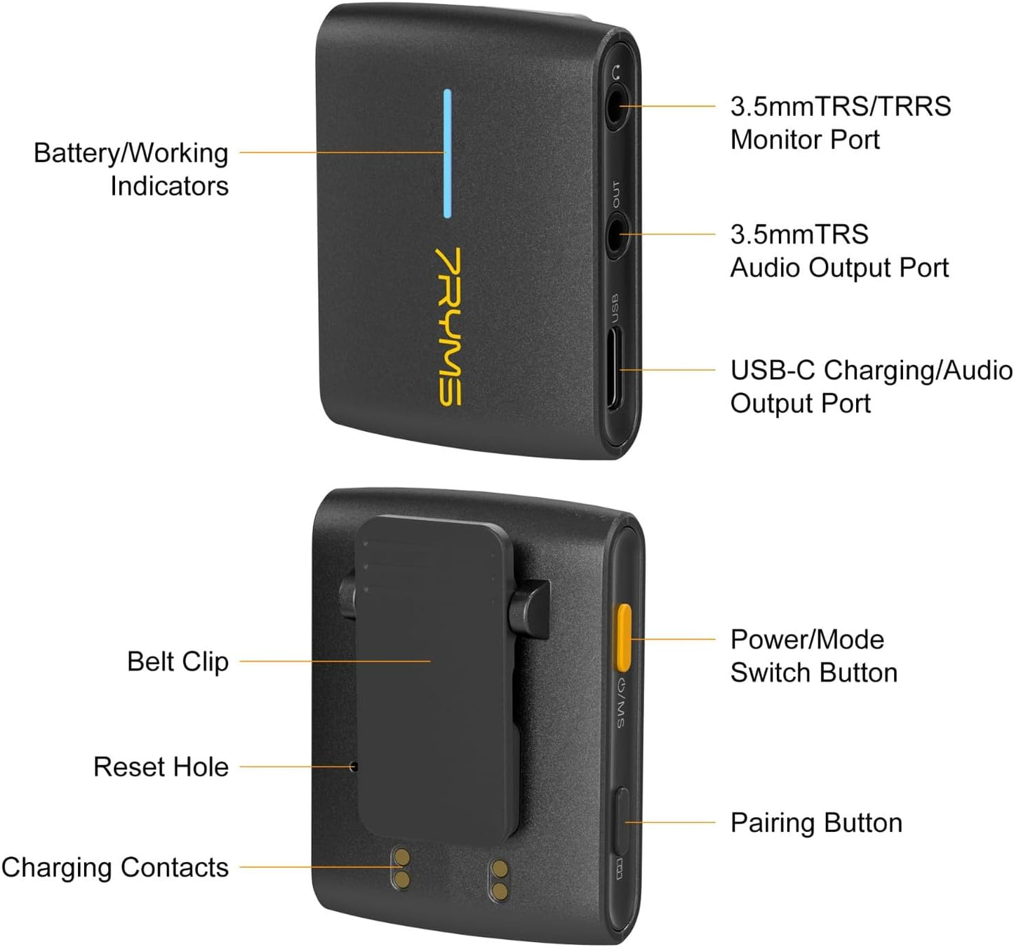 7RYMS iRay DW40 Wireless Lavalier Microphone with Four Transmitters One Charging Case Support AI Denoise, 48kHz/24bit Recording for Video Vlog, Interview, Live Streaming, Podcasting-Black