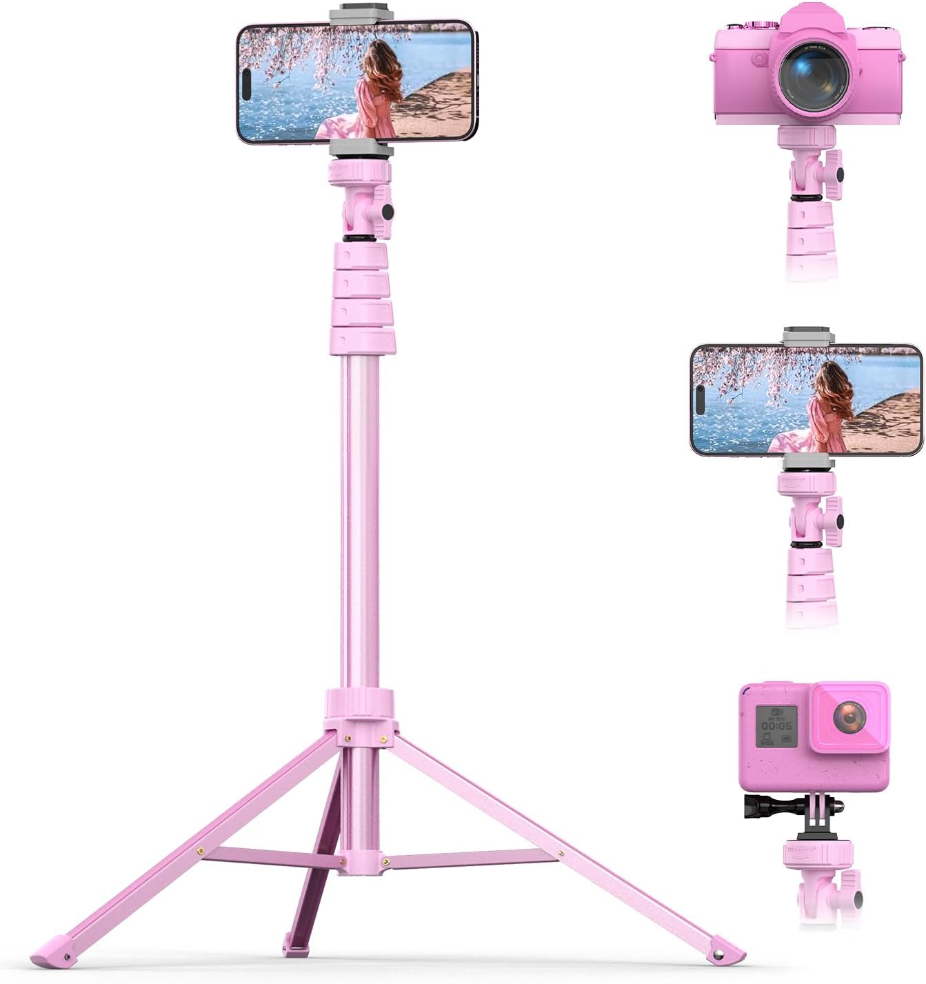 UBeesize 72" Phone Tripod & Selfie Stick, Camera Tripods Stand with Wireless Remote and Phone Holder,Compatible with iPhone Android Phone, Perfect for Selfies/Video Recording/Live Streaming Pink