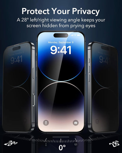 ESR 3 Pack 9H+ Glass for iPhone 14 Pro Privacy Screen Protector, [Military Grade Shatterproof & Longest Durable] Armorite Anti-spy Tempered Glass with UltraFit Tray