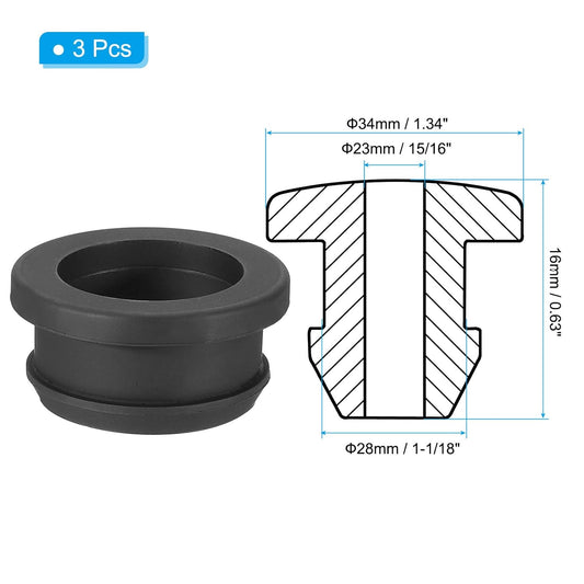 PATIKIL 28mm / 1-1/18 Inch Drill Hole,15/16 Inch ID Rubber Grommets, 3Pcs Top Hat Grommet for Wiring Eyelet Ring Gasket Automotive Firewall Cable Hole Plugs Wires Protection, Black
