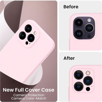 FireNova for iPhone 14 Pro Case, Silicone Upgraded [Camera Protection] Phone Case with [2 Screen Protectors], Soft Anti-Scratch Microfiber Lining Inside, 6.1 inch,Chalk Pink