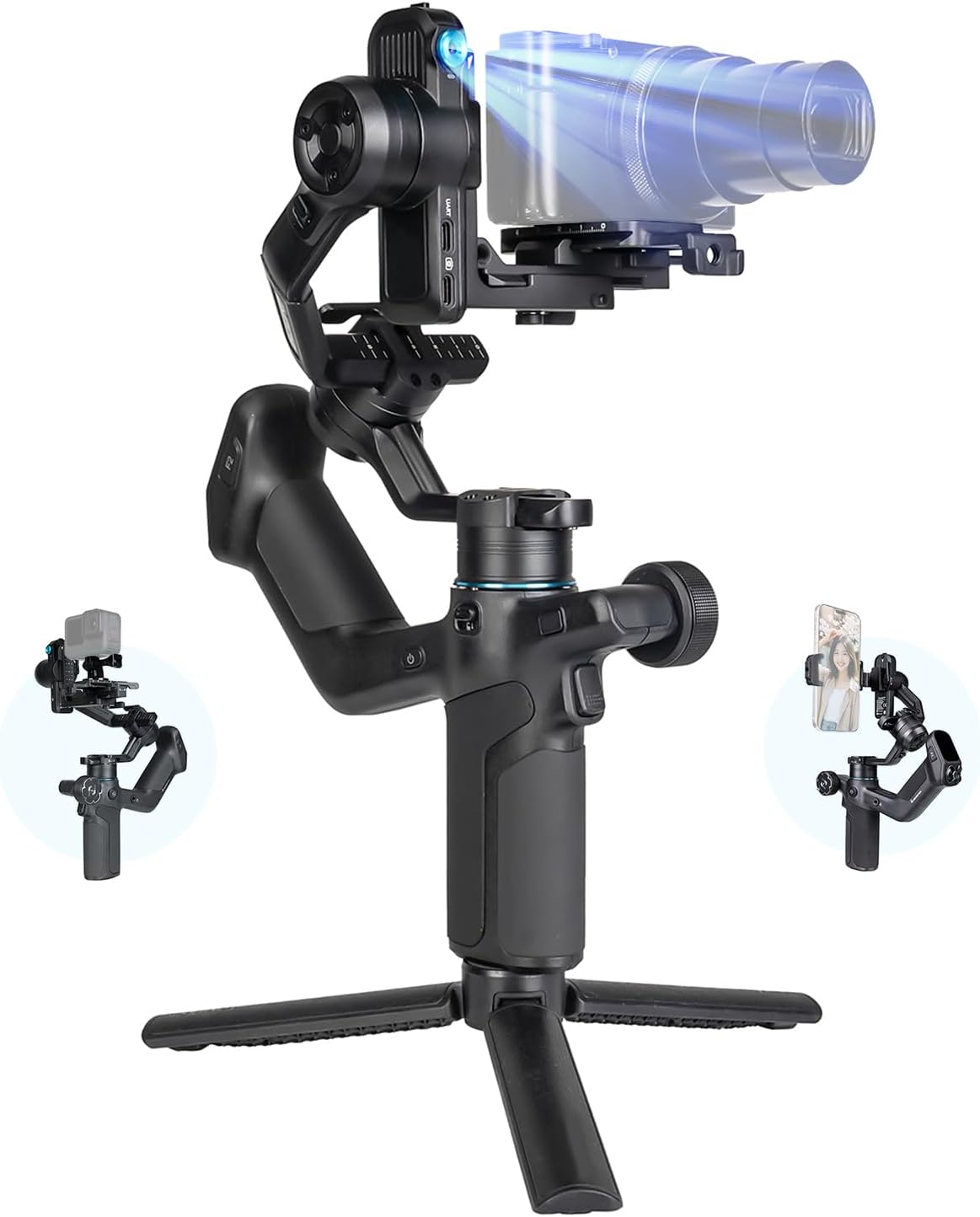 FeiyuTech SCORP Mini 3 [Kit] Gimbal Stabilizer for Smartphone & Mirrorless Cameras, 4.41lbs Payload, Built-in AI Tracking, Quick Vertical Shooting, Bluetooth Control for Sony/Canon/Nikon/DJI/Gopro