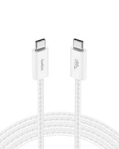 Belkin USB C to USB C Cable, 6.6ft, 60W - Type C Charger, iPhone Charger Cord, Soft, Braided, Flexible for iPhone 16, Galaxy S25, Pixel 9, Airpods, iPad Pro, Tablet & More, Travel Essentials - White