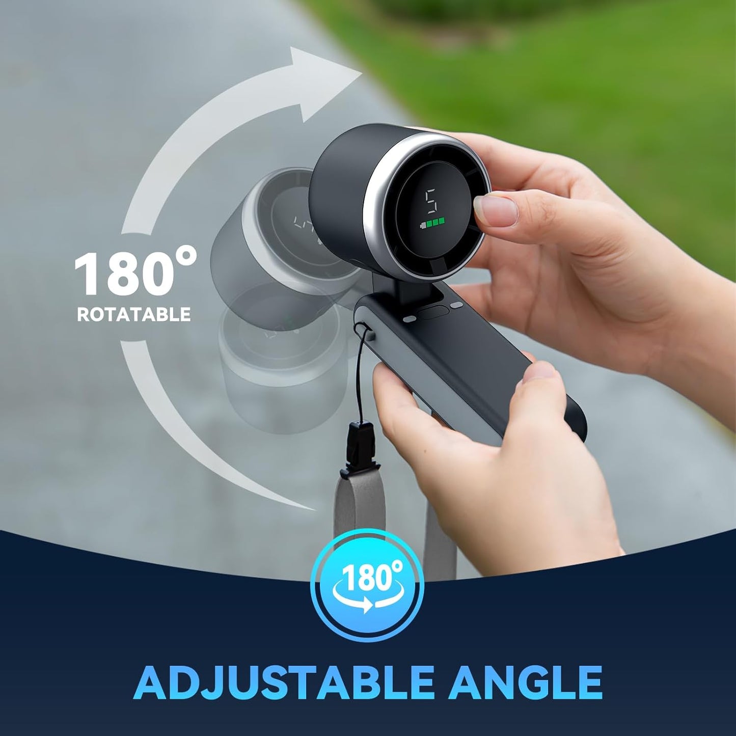Portable Handheld Turbo Fan, 5 Gear Wind, Battery Operated, Up to 12 Working Hours, 3 IN 1 Hand Fans with Air Turbo Tech Cooling Fan for Outdoor Activities, Travel, Beach (Black)