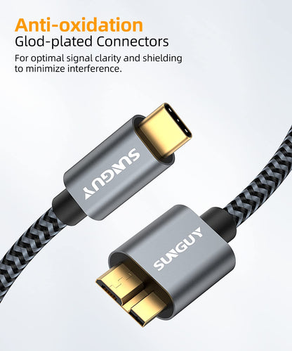 SUNGUY 10Gbps Micro B to USB C Hard Drive Cable 6FT, USB 3.1 USB C to Micro B, High-Speed External Hard Drive USB C Cable for iPhone 16 15 Pro/Pro Max, MacBook Pro/Air, WD Toshiba Westgate Seagate