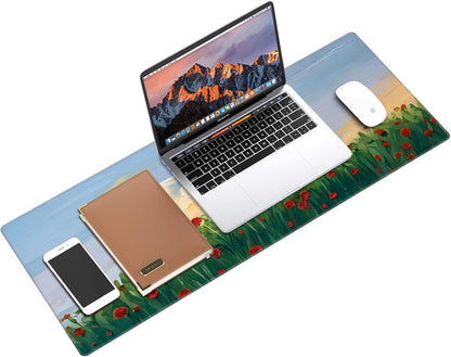 Galdas Gaming Mouse Pad XXL XL Large Long Extended Big Mousepad Non-Slip Rubber Keyboard Mouse Pad with Stitched Edges for Laptop Home Office (31.5x11.8x0.08 Inch) … (Cure Red Flower)