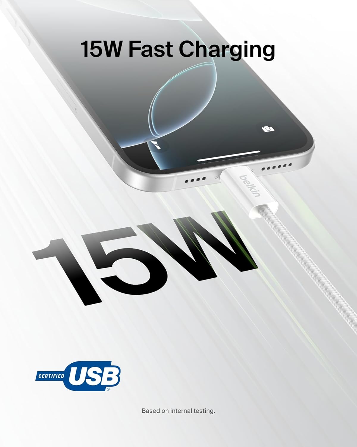 Belkin USB A to USB C Cable 2-Pack, 9.9ft, 15W - Type C Charger, iPhone Charger Cord, Soft, Braided, Flexible for iPhone 16 & 15, Galaxy S25, Pixel 9, iPad Pro, Airpods Pro, Switch & More - White