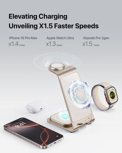 Intoval 3 in 1 Wireless Charging Station for iPhone 16 15 14 13 12 11 X Pro Max, Wireless Charger for Apple Watch 10 Ultra 3 SE 9 8 7 6 5 4 3 2, for AirPods 4 Pro Pro 2 3 (Y93, Desert)