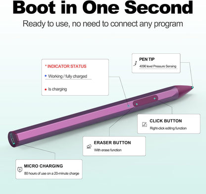 Stylus for HP Envy X360 Pavilion x360 Specter X360 Spectre x2 Envy x2 Touchscreen Laptop Rechargeable MPP 2.0 Tilt Pencil 4096 Pressure Sensitivity Using The Microsoft MPP Protocol, Red