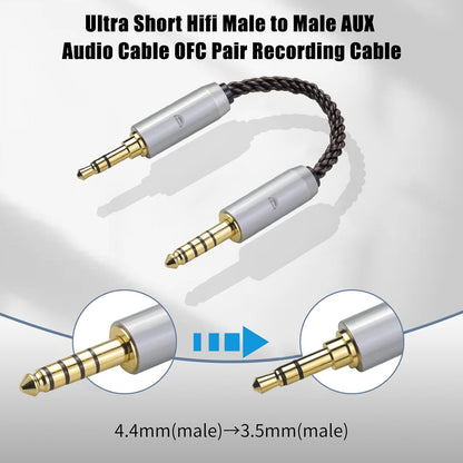 okcsc 4.4MM Male to 3.5MM Male Ultra Short Hifi Audio Cable - OFC Pair Recording Cable - 8-Core Braided Structure - 5.82 inch