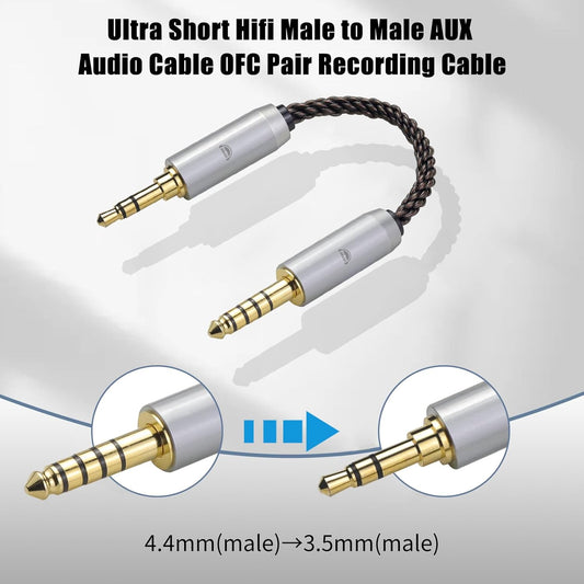 okcsc 4.4MM Male to 3.5MM Male Ultra Short Hifi Audio Cable - OFC Pair Recording Cable - 8-Core Braided Structure - 5.82 inch