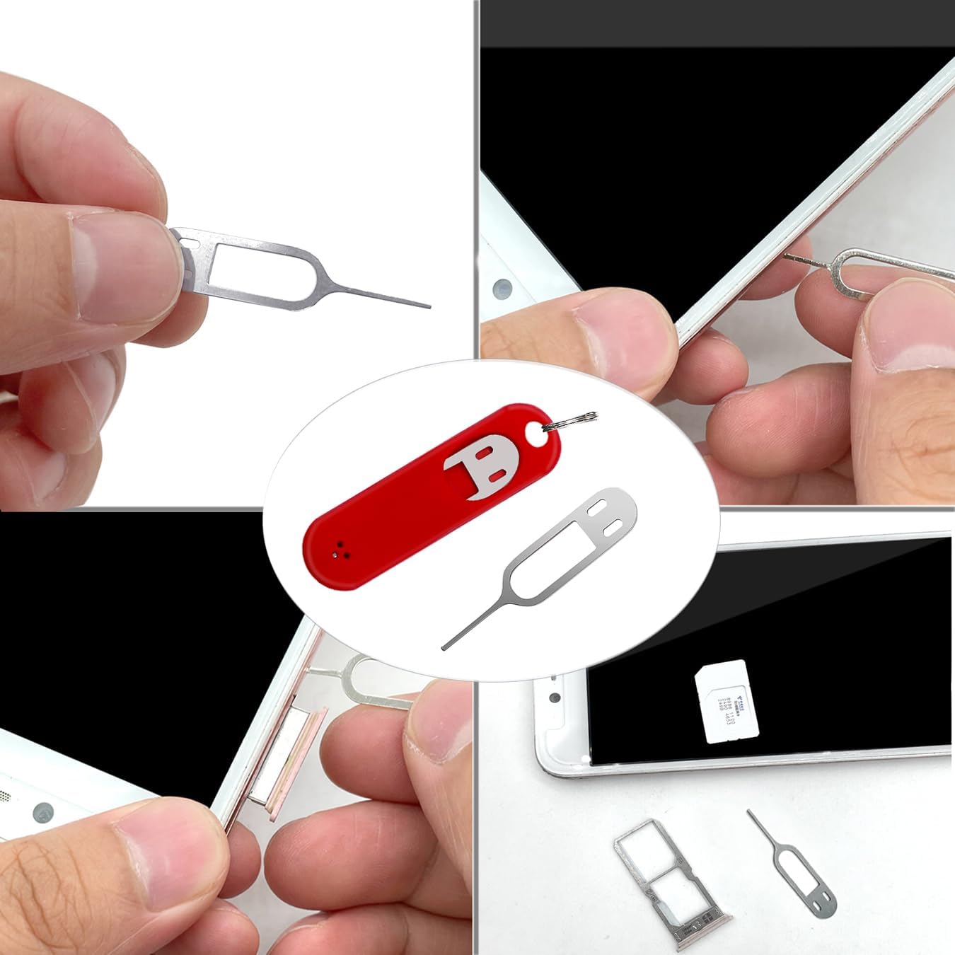 6 Pack SIM Card Removal Tool, Sim Card Tray Opening Tool Eject Pins Needle Opener Ejector Compatible with All iPhone Apple iPad HTC Samsung Galaxy Cell Phone Smartphone Watchchain Link Remover, Red