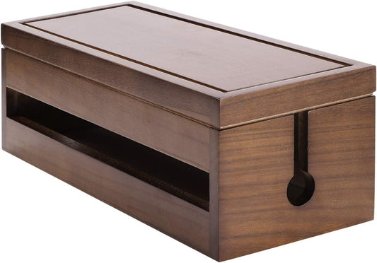 Changsuo Cable Management Box Wooden Cord Organizer Box for Extension Cord Power Stripe Surge Protector Wire Management Concealer Cover Hider for Desktop Home Office Kitchen (Brown)