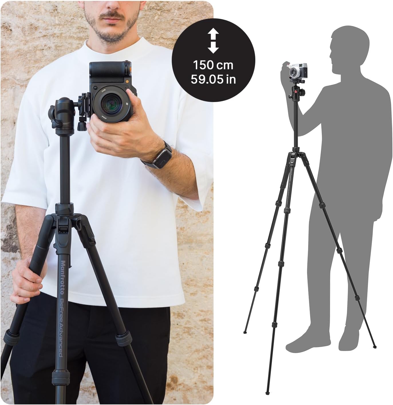 Manfrotto Befree Advanced AS, Camera Tripod, Twist Lock, Compatible with Arca-Swiss, Portableand Compact, Alumiium, Travel Tripod Kit, Ball Head, for DSLR, Mirrorless, Camera Accessories