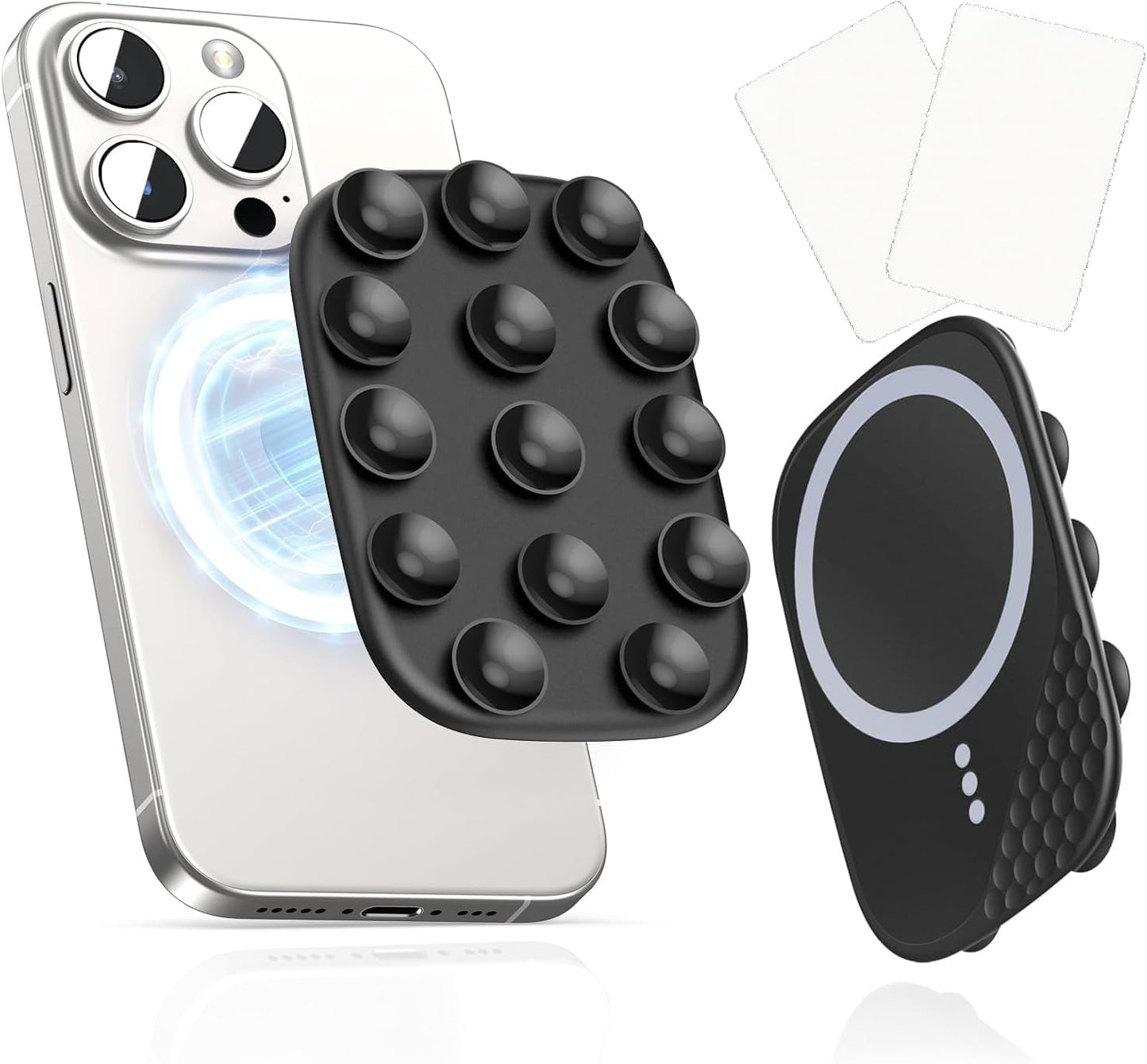 Magnetic Phone Suction Grip, Shower Phone Holder for MagSafe, Octo Phone Sticky Buddy Suction Grip for iPhone 16 15 14 13 12, Birthday Christmas for Women Black