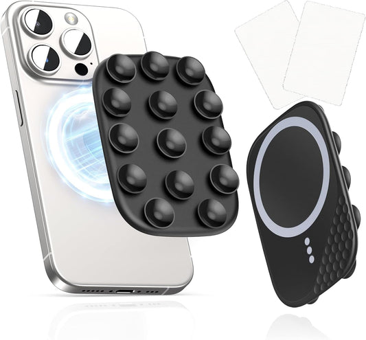 Magnetic Phone Suction Grip, Shower Phone Holder for MagSafe, Octo Phone Sticky Buddy Suction Grip for iPhone 16 15 14 13 12, Birthday Christmas for Women Black