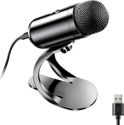 LIANGSTAR USB Computer Microphone, Podcast Mic Desktop with Mute Button for Recording Streaming, Omnidirectional Condenser, Plug&Play Stand with Volume Control for PC, Laptop, Mac, YouTube