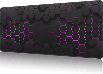 Mouse Pad Large Electric Glow Hexagonal Non-Slip Gaming Desk Mat with Stitched Edge Laptop Keyboard Desk Pad for Work Home Gaming (35.4 x 15.7 Inches)