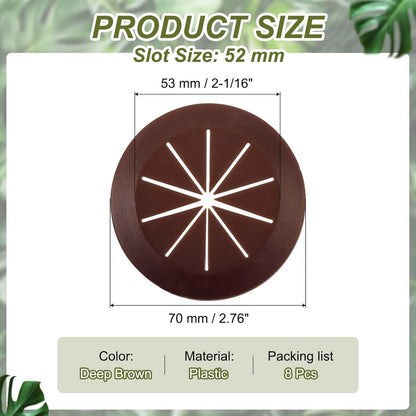PATIKIL Desk Grommet 2-1/16", 8 Pcs Round Cable Grommet Cord Hole Cover with Adhesive Tape Flexible Table Wire Organizer for Office Home Table Countertop, Deep Brown