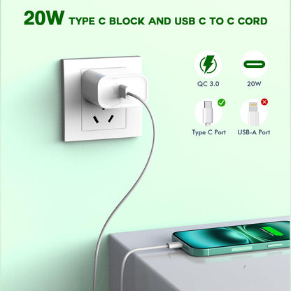 iPhone 16 15 Charger Fast Charging,3Pack 20W USB C Charger Type C Chargers Plug Wall Chargers 10FT USB-C Woven Charge Cable for iPhone 16e/16 Pro Max/16Pro/16 Plus/15 ProMax/iPad Pro/Air/Mini,AirPods