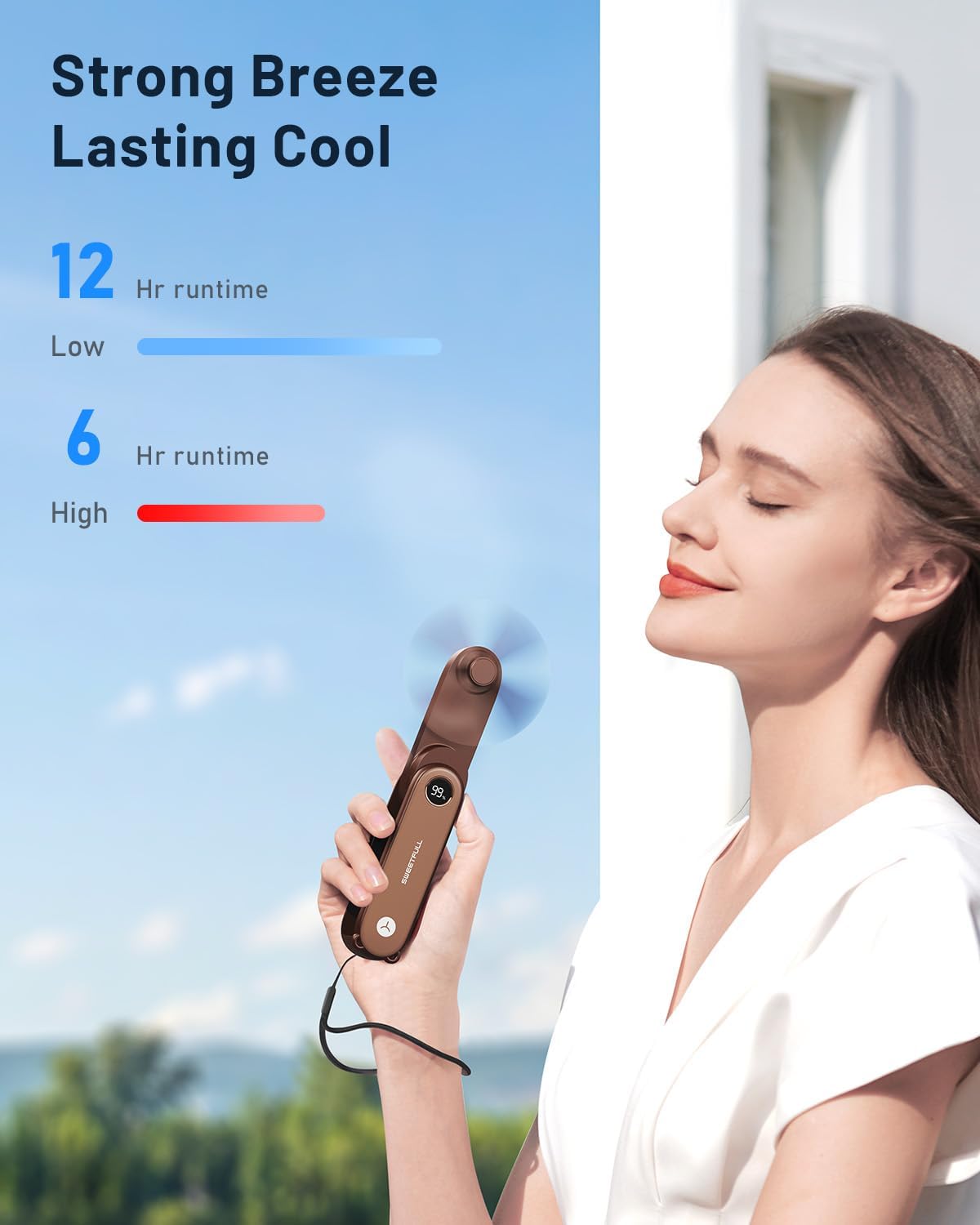 SWEETFULL Portable Handheld Mini Fan with LED Display, 3-in-1 Personal Foldable USB Rechargeable Hand Held Fan & Flashlight for Travel, Lash Eyelash, Cute Small Pocket for Women, Girls