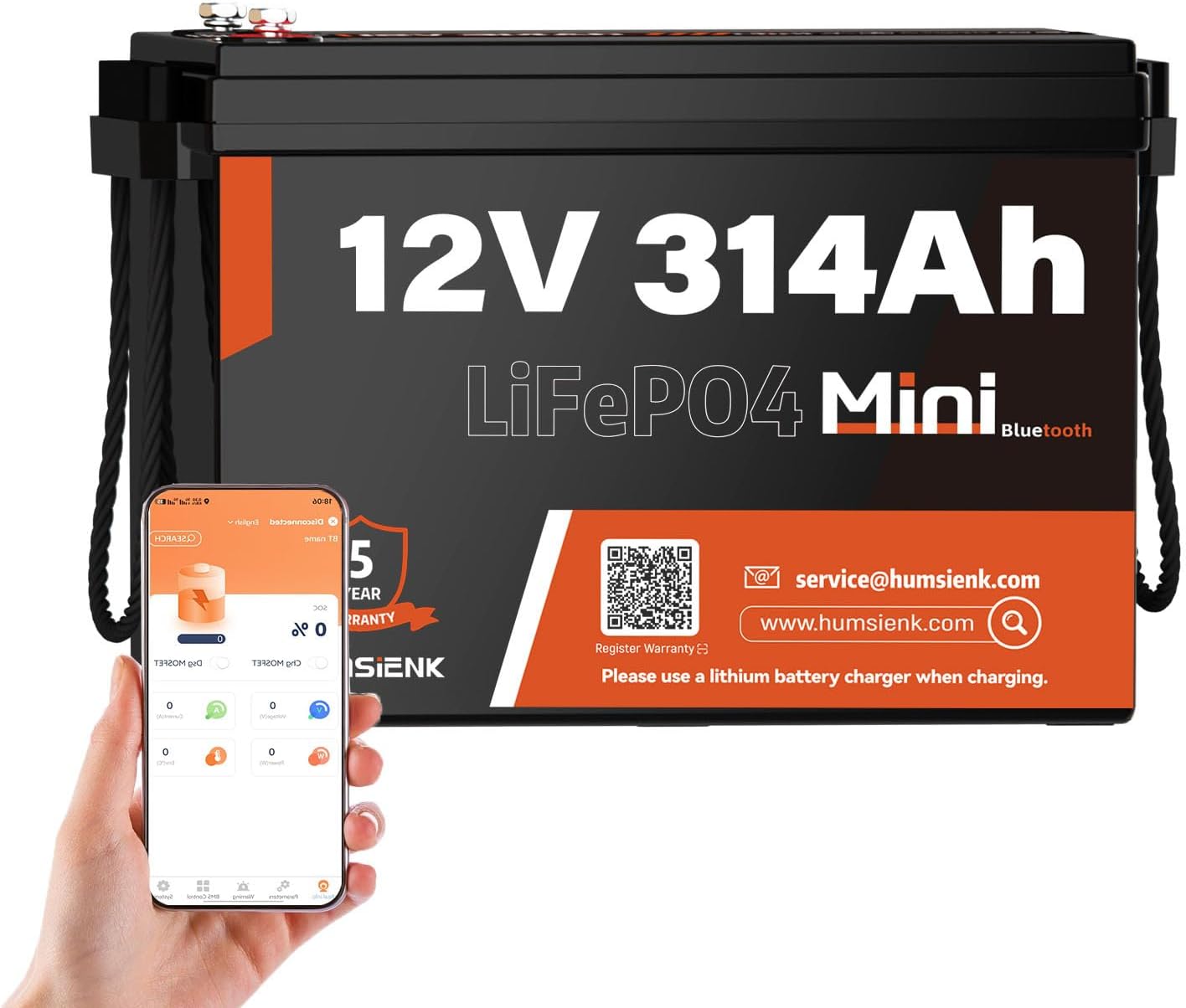 Bluetooth 12V 314Ah LiFePO4 Lithium Battery MINI, Max. 4190Wh Energy, EV A+ Cells, Built-in 100A BMS, 15000 Deep Cycles Battery with Low-Temp Protection for RVs, Solar System, Off-Grid