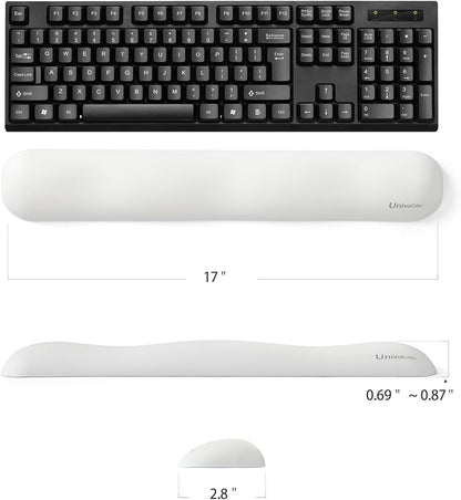 UnivoColors Design-Wave Keyboard Wrist Rest, Artificial Sheepskin+Memory Foam+Ergonomic+Anti-Slip Gel, Resilience Support During Work and Gaming,Keyboard Accessory,White