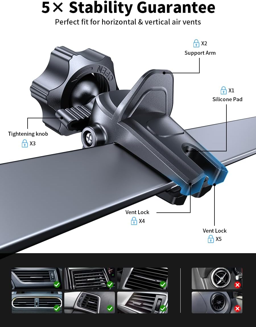 Nycetek 2025 Upgraded Car Vent Phone Mount [Military-Grade Clip] 360° Rotation, Universal Cellphone Holder Fits for iPhone 16 15 14 13 Pro Max Samsung Galaxy S24 S23 & All