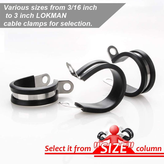 LOKMAN 20 Pack 1-1/2 Inch Stainless Steel Cable Clamp, Rubber Cushioned Insulated Clamp, Conduit Wire Holder Strap Clips for Tube, Pipe or Wire Cord Installation