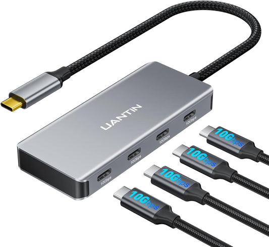 USB C Hub, 10Gbps High-Speed Type C Splitter with 4 USBC 3.2 Port, Plug and Play USB-C Multiport Adapter for Docking, MacBook Pro/Air, iPhone 15/16, iPad, Surface Pro, Dell, XPS and More