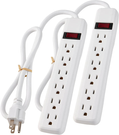 6-Outlet Surge Protector 2pk – 250 Joules, 2ft Cord, 15A/125V, 1875W Max – Right Angle Plug, Black – Home, Office, & Electronics Protection