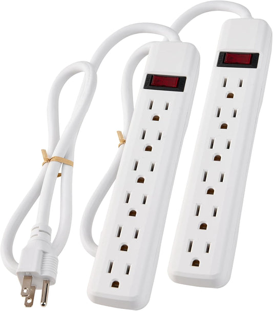 6-Outlet Surge Protector 2pk – 250 Joules, 2ft Cord, 15A/125V, 1875W Max – Right Angle Plug, Black – Home, Office, & Electronics Protection