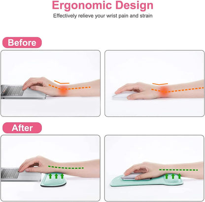 MOSISO Wrist Rest Support for Mouse Pad & Keyboard Set, Ergonomic Mousepad Non-Slip Base Home/Office Pain Relief & Easy Typing Cushion with Neoprene Cloth & Raised Memory Foam, Mint Green