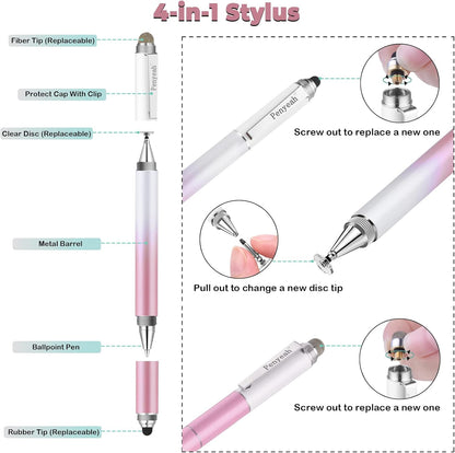 Penyeah Stylus Pens (4 in 1), Universal Phone/Tablet Stylus for iPhone/iPad/Pro/Mini/Android/Samsung/Fire and All Capacitive Touch Screens - Dream Pink