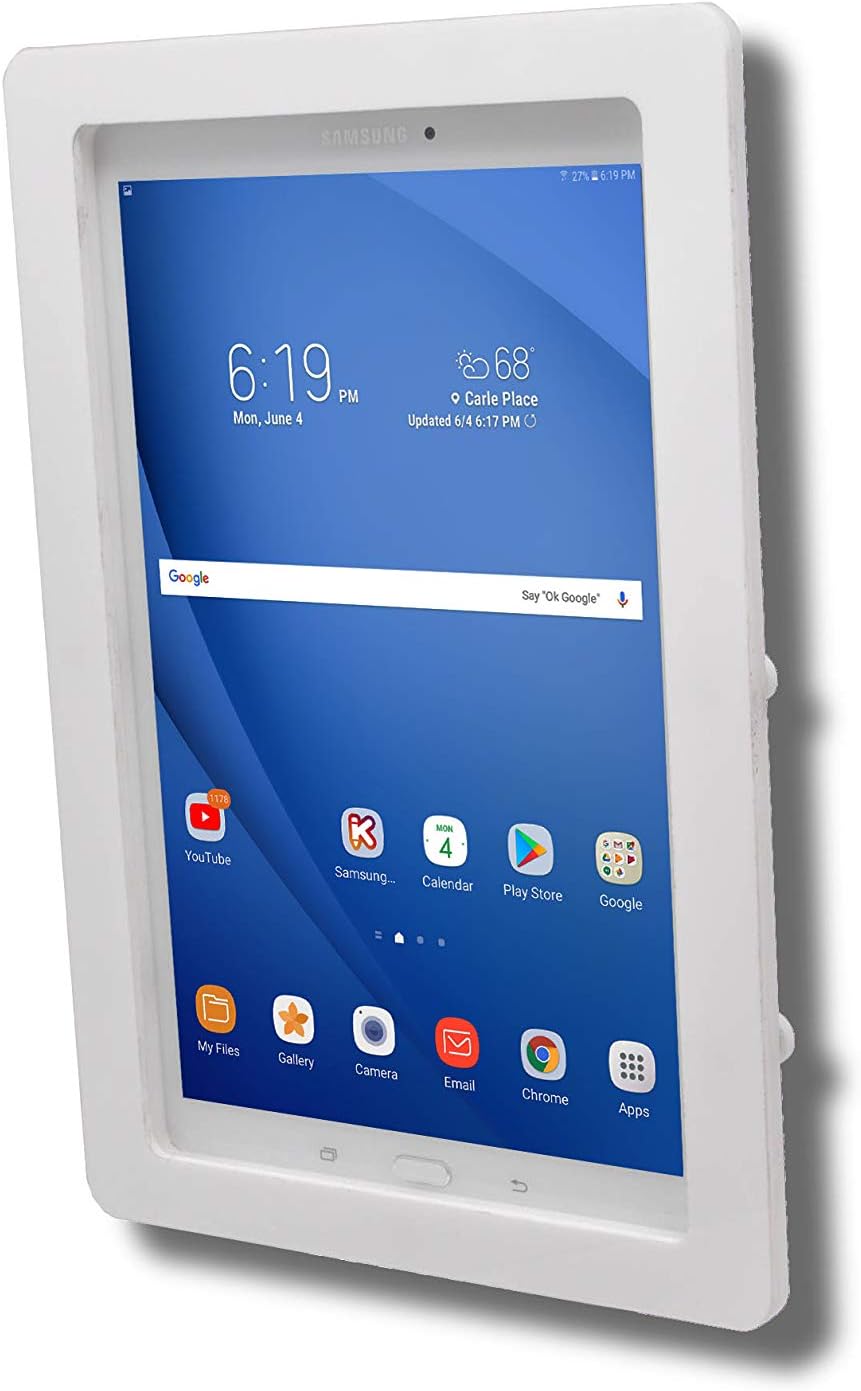 TABcare Anti-Theft Acrylic VESA Enclosure for Galaxy TAB Active3 & Active5 8.0 with Free Wall Mount Kit & 90-Degree Angle USB C Cable (White)